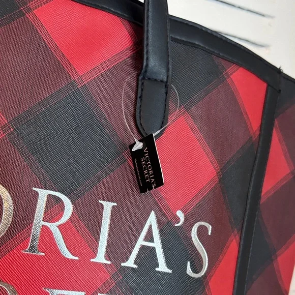Victoria's Secret Plaid Tote in Red and Black - Picture 2 of 7